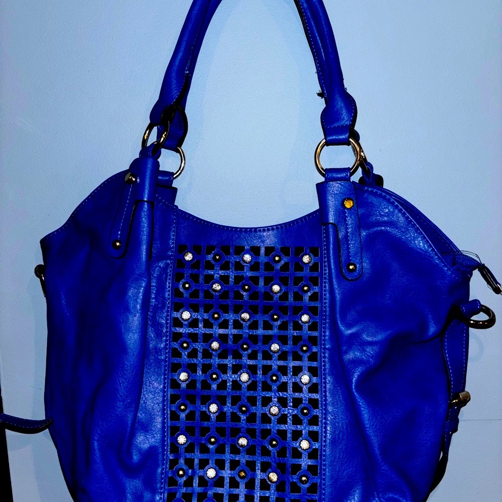 Blue Rhinestone Shoulder Bag large